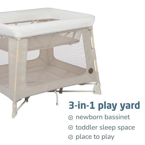 Maxi-Cosi Swift Baby Playpen with Mat, Baby Play Yards, Pack and Play with Bassinet - Portable Playpen for Babies and Toddlers, Classic Oat