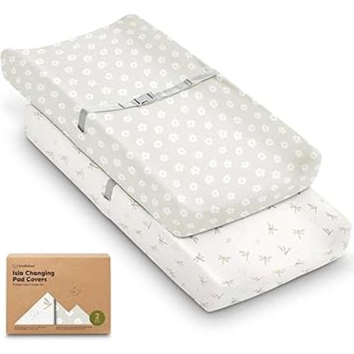 2-Pack Baby Changing Pad Covers for Girl, Boy, Neutral - Soft Viscose Derived from Bamboo Changing Table Pad Cover Sheets, Baby Nursery Diaper Changing Pad Cover, Contour Changing Pad Liner (Meadow)