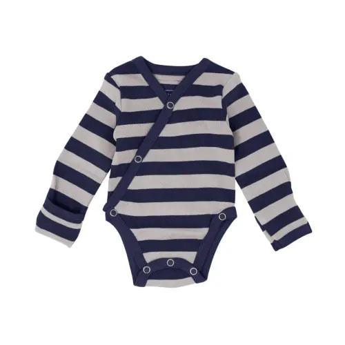 Organic Kimono Bodysuit in Navy-Light Gray Stripe – L'ovedbaby