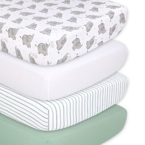The Peanutshell Not So Basic Elephant 4-pack Crib Fitted Sheet Set In Grey/white