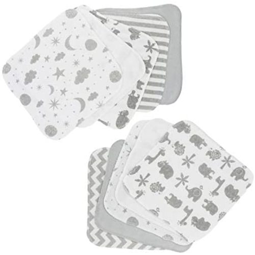 Spasilk Washcloth Wipes Set for Newborn Boys and Girls, Soft Terry Washcloth Set, Pack of 10, Gray Celestial