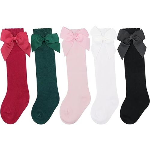 DRESHOW BQUBO Baby Knee High Sock Toddler Girl Dress Socks Baby Knit Stocking Cotton Infant Girls Socks