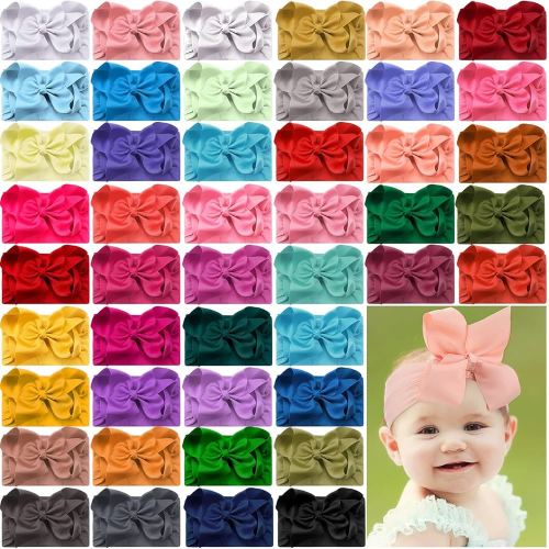 Hoteam 50 Pcs Baby Girls Large Bows Headbands 6.3 Inch Soft Wide Turban Baby Headbands Elastic Nylon Hairbands Hair Accessories for Infants Newborns Infants Toddlers Kids