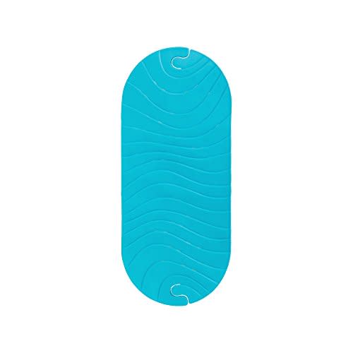Boon B11192 RIPPLE Textured Non Slip Baby Bath Tub Mat with Hanging Hook and Drain Holes, Blue