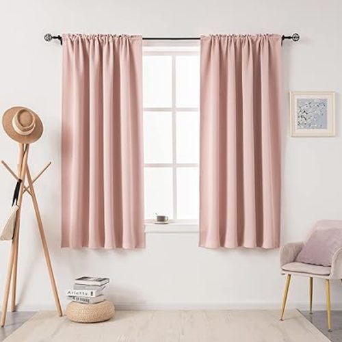 DUALIFE Blush Pink Curtains for Living Room - 63 Inch Length Rod Pocket Thermal Insulated Energy Saving Room Darkening Noise Reducing Curtains for Bedroom Set of 2 Panels (Blush Pink 42x63)
