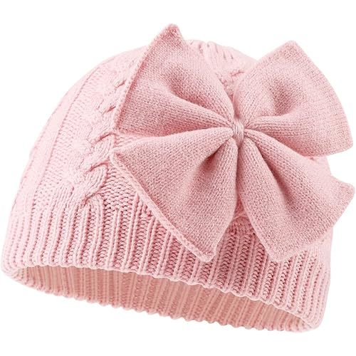 JANGANNSA Winter Warm Knitted Baby Hat for Girls Cotton Lined Infant Toddler Hat Autumn Cute Bow Classic Girls Beanie 0-6Y