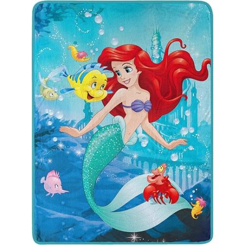 Northwest Little Mermaid/Ariel Micro Raschel Throw Blanket, 46" x 60", Floatie Friends