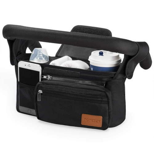 Momcozy Universal Stroller Organizer, Black, with Insulated Cup Holder, Detachable Phone Bag & Shoulder Strap, large capacity and powerful compatiblity
