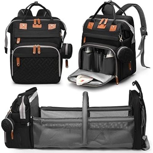Diaper Bag Backpack with Changing Station, Large Diaper Bag For Boys And Girls, Multifunctional Waterproof Travel Diaper Backpack, Baby Bag with USB Charging Port for Moms Dads,black