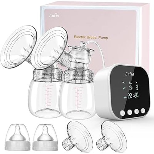 Lulia Double Electric Breast Pump, Breastfeeding Pump 4 Modes & 9 Levels, Low Noise, Anti-Backflow & LED Display, BPA Free, Portable Breast Pumps with 24mm Flange