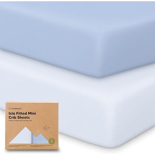 Pack and Play Sheets Fitted - 2-Pack Mini Crib Sheets for Pack N Play Mattress 38x26, Soft & Cozy, Neutral Toddler Playard Bedding, Snug Fitted Mini Baby Crib Mattress Cover Boy, Girl (Blue Flax)