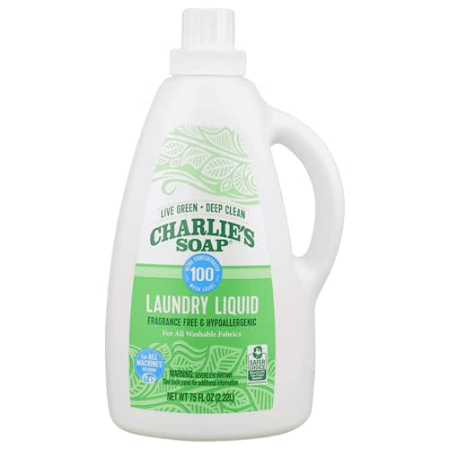 Charlie’s Soap Laundry Liquid (100 Loads, 1 Pack) Baby Gentle 75.0 Fl Oz Natural Deep Cleaning Hypoallergenic Laundry Detergent – Eco-Friendly, Safe and Effective