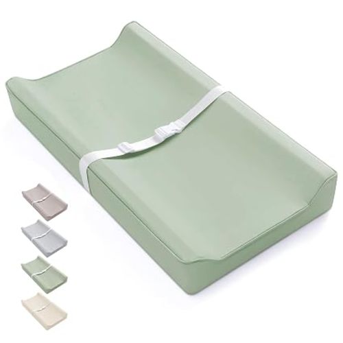 Blissful Diary Vegan Leather Baby Changing Pad with Waterproof & Wipe-Clean PU Cover, Standard Size Cozy Diaper Changing Pad for Dresser and Table, Light Green