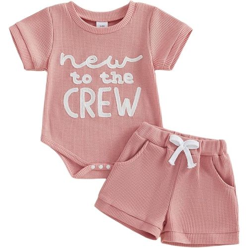 allshope Newborn Baby Girl Summer Outfit Romper Little Sister Lil Sis Embroidery Jumpsuit Tops Shorts Infant Waffle Clothes