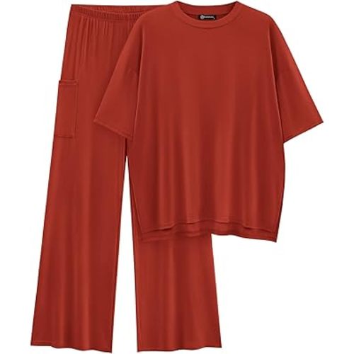 PRETTYGARDEN Women's 2 Piece Outfits Casual Short Sleeve Pullover Tops and Wide Leg Pants Lounge Sets Tracksuits