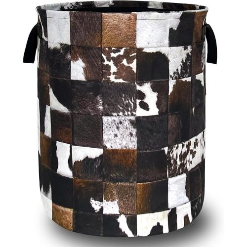 Personalise Cow Print Laundry Basket Oxford Cloth Animal Cowhide Laundry Hamper With Handle Foldable Portable Clothes Storage Basket Funny Laundry Bag 18.9"x16.5" For Laundry Room/Bedroom/Bathrooms