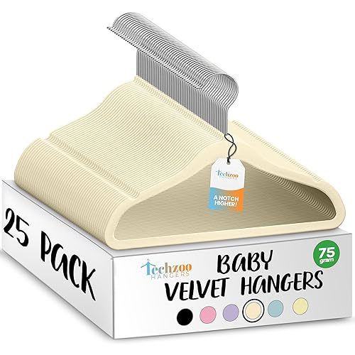 25 Premium Baby Velvet Hangers - 11.8 Inches Non-Slip & Ultra-Slim Baby Hangers for Space-Saving & Children Clothes - 360 Swivel Hook, Strong & Durable Infant & Toddler Clothes Hanger - Beige