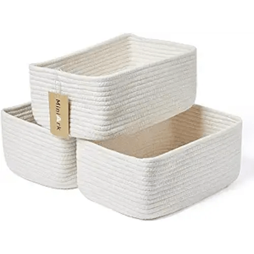 Shelf Storage Baskets for Organizing | Closet Organizer Bins | Small Baskets | Toy Basket | Cute Decorative Basket | Cube Storage Bin | Woven Rope Basket | 11.5×7.5×4.7” | 3 Packs Off White - L11.5×W7.5×H4.7"
