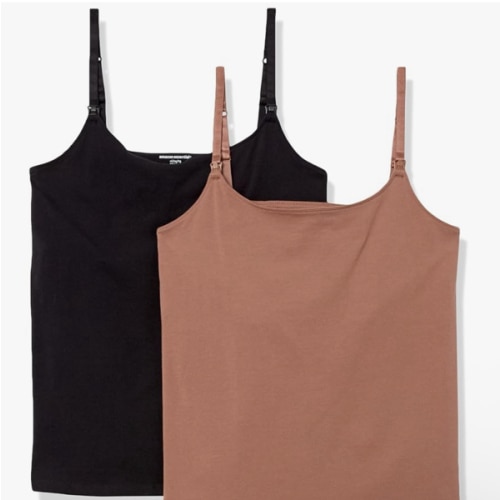 Amazon Essentials Women's Maternity Nursing Friendly Camisole with Adjustable Straps and Built-in Shelf Bra, Pack of 2