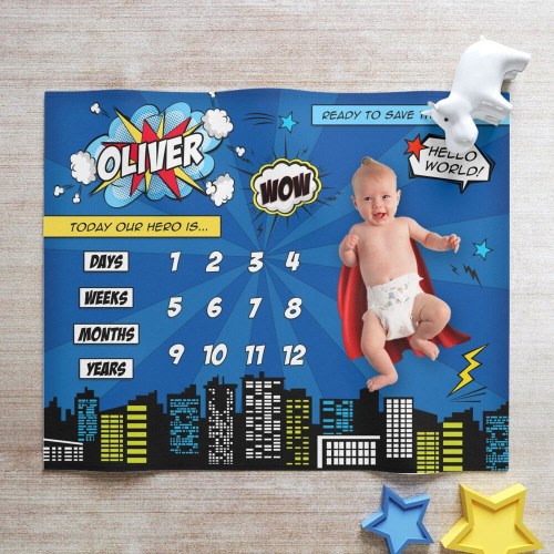 Milestone Blanket - Baby Growth Blanket, Superhero Blanket, Superhero Nursery, Personalized Baby Blanket - Monthly Baby Blanket - with name