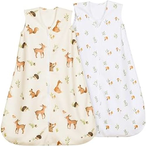 david's kids Micro Fleece Baby Sleep Sack 6-12 Months, Warm Baby Wearable Blankets with 2-Way Zipper, 2 Pack Sleeping Bags for Infant Newborn Boys Girls Neutral, Medium Size, Forest/Woodland Animals