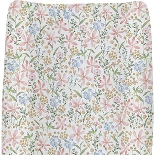 Boho Floral Changing Pad Coves for Baby Girl Pink Blossom Leaves Fitted Change Table Cover Mats Spring Wildflowers Plant Soft Diaper Changing Table Sheets 32''×16''