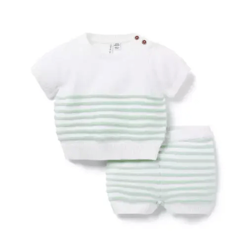 Kissy Pointelle Blue Cross Tee and Pant Set