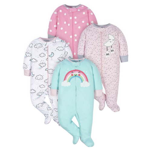 Gerber Baby Girl Sleep 'n Play Footed Pajamas, 4-Pack/Newborn