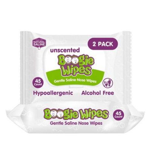 Boogie Wipes Saline Nose Wipes Unscented - 90ct: Pull-Out Dispenser, Contains Vitamin E, Hypoallergenic