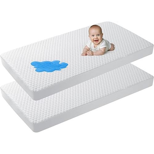 100% Waterproof Mattress Protector, Crib-2 Pack, Fitted Sheet with Stretchable Pockets, Deep Sleep Noiseless Soft. Breathable Cooling Hypoallergenic Material, Mattresses Cover for Bed