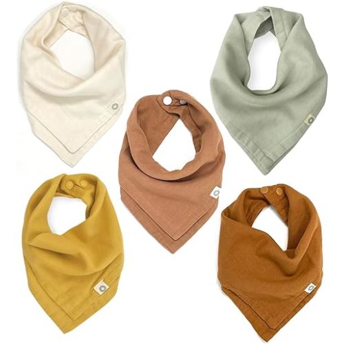 Kishu Baby Indi GOTS Organic Muslin Baby Bandana Bibs for Boys and Girls, 4-Way Reversible Drool Bib Set