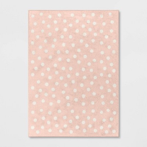 5'x7' Polka Dot Kids' Rug Pink/White - Pillowfort™: Skid-Resistant, Modern Tufted Area Rug for Kids Room
