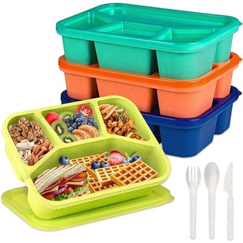 4 Pack Bento Box Lunch Box Container for Adult Kid, 4 Compartment Meal Prep Containers with Lids, Reusable Snack Box Container for Work Travel Picnic, Microwave & Dishwasher Safe