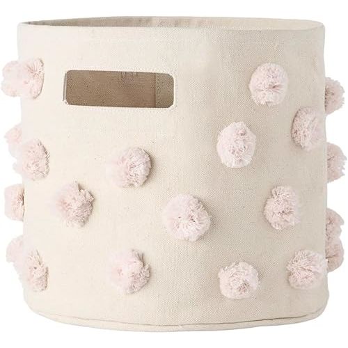 PEHR Pom Pom Basket, Pint (Blush) | 100% Cotton Canvas Storage for Nursery, Playroom & Home | Decorative Organizer | 10”D x 9”H