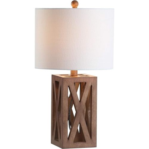 JONATHAN Y JYL1062A Stewart 21.5" Wood LED Table Lamp Industrial French Country Rustic Bedside Desk Nightstand Lamp for Bedroom Living Room Office College Bookcase LED Bulb Included, Brown