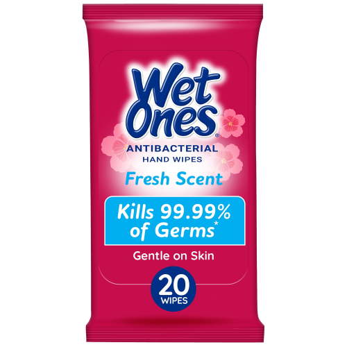 Wet Ones Gentle Sanitizing Antibacterial Hand Wipes for Sensitive Skin, Fresh Scent, Hypoallergenic, 20 Ct Travel Pack