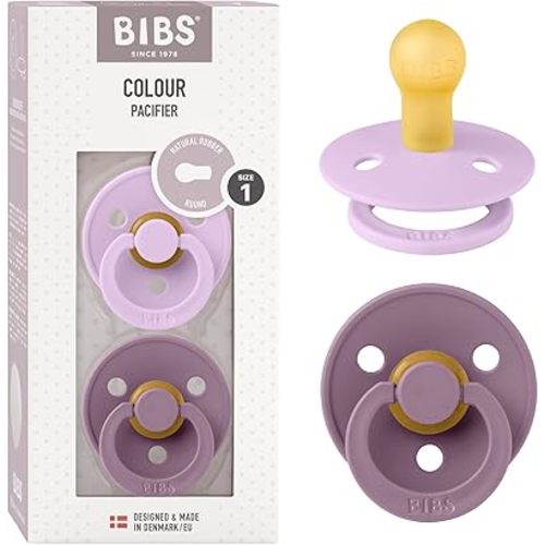 BIBS Pacifiers Colour Collection | Natural Rubber Baby Pacifier | Set of 2 BPA-Free Soothers | Made in Denmark | 0+ Months (Pack of 2) | Violet Sky/Mauve