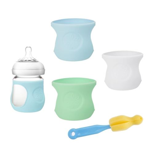 3 Pack Silicone Sleeve for Philips Avent Glass Bottle, Anti Breakage Baby Bottle Holder with Brush for Avent Glass Bottles 4 oz, Silicone Bottle Covers Compatible with Philips Avent Glass Bottles 4 oz
