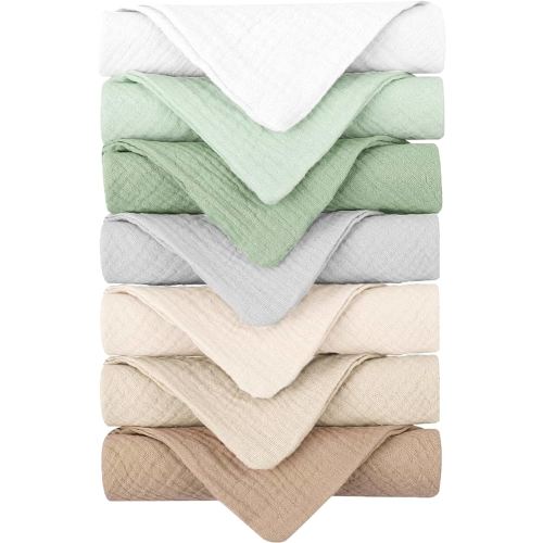 Konssy Baby Muslin Washcloths 7-Pack, 100% Cotton Baby Bath Washcloths, Soft & Absorbent Wash Cloths and Burp Cloths for Newborn Kids Girls & Boys, 11x11 inches