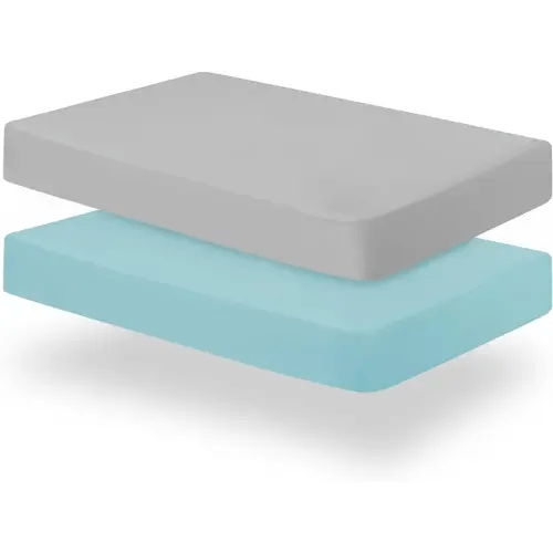 Biloban Pack and Play Sheets Fitted, 2 Pack Pack and Play Sheet Fits for Graco Pack n Play Mattress, Neutral Playard Sheets for Baby Boys and Girl, Grey & Aqua, 38”X 26”