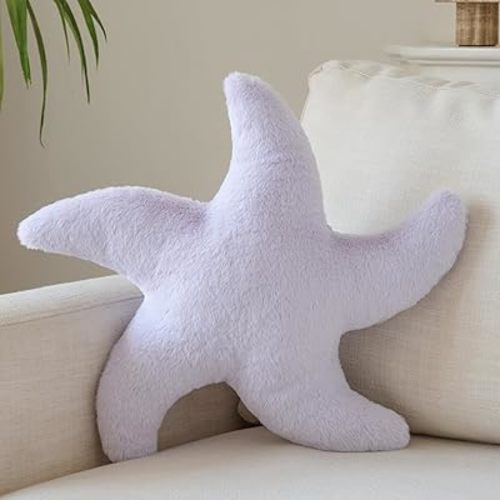 Starfish Pillow, Cute Decorative Pillows for Couch Bed, Aesthetic Room Decor Accent Pillow Plush with Soft Faux Rabbit Fur for Bedroom Living Room (Lavender Purple, 14.9 Inches)