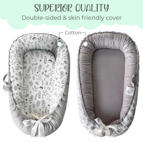 Baby Lounger for Newborn with Detachable Mosquito Net - Ultra-Soft Cotton Snuggle Nest Lounger