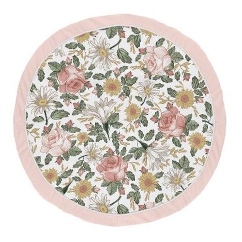 Sweet Jojo Designs Girl Baby Tummy Time Playmat Vintage Floral Pink Green and Yellow