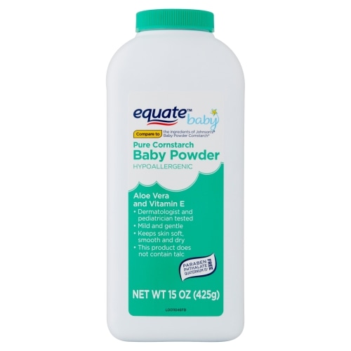 Equate Baby Aloe Vera and Vitamin E Hypoallergenic Pure Cornstarch Baby Powder, 15 oz