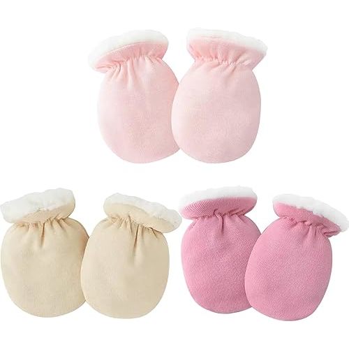 PandaEar 3 Pairs Baby Winter Mittens, Newborn Gloves Warm Fleece Lined No Scratch Mittens for 0-12 Months Infants Girls