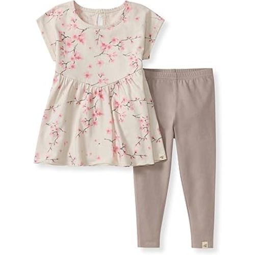 Burt's Bees Baby Baby Girls' Short Sleeve Top and Leggings Set, Outfit Bundle, 100% Organic Cotton