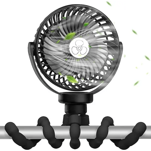 VASG Battery Operated Stroller Fan, Portable Handheld Mini Fan Clip on Fan with Flexible Tripod, USB or Battery Powered Desk Fan, 3 Speeds and Rotatable Personal Fan for Car Seat, Crib, computer fan