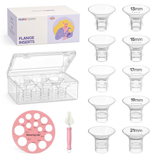 Nuliie 10PCS Flange Sizing kit 13/15/17/19/21mm for 24mm Flange/Shield of Most Pumps, BPA-Free Flange Inserts, Compatible with Momcozy/Elvie/Spectra/Bellababy/TSRETE/Nuliie Breast Pumps