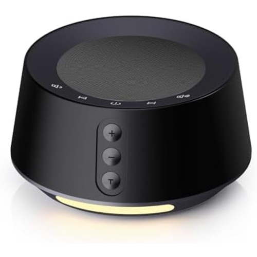 White Noise Sound Machine with 20 Soothing Sounds, 10 Colors Night Light Sleep Machines Home Office Travel, 5 Timers and Memory Feature Sound Machine for Nursery Baby Kids Adults (Black)