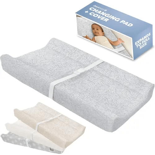 Jool Baby Soft Changing Pad + Washable Cover, Non-Slip - Fits Standard Changing Tables & Dressers (Gray/Wave)